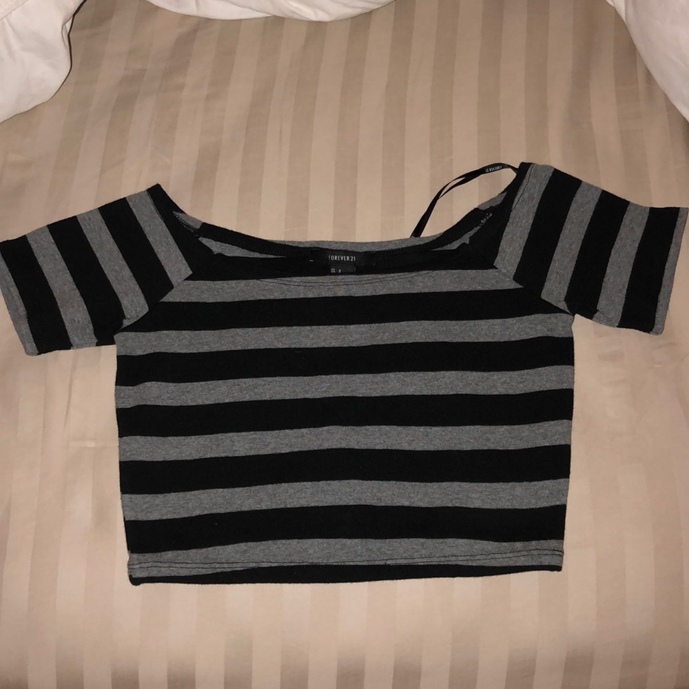 Black and grey striped crop top